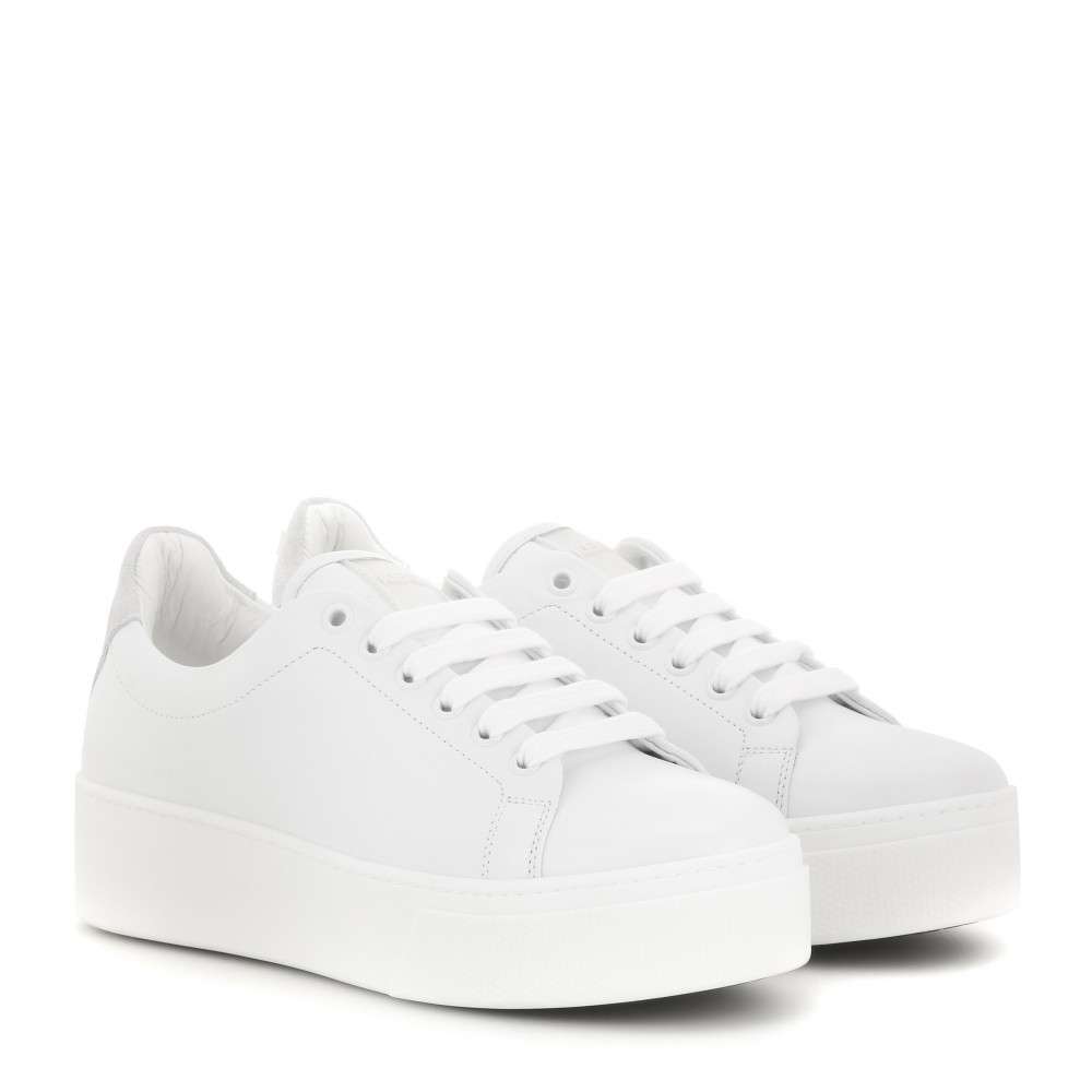 White Leather Platform Sneakers Womens 7280