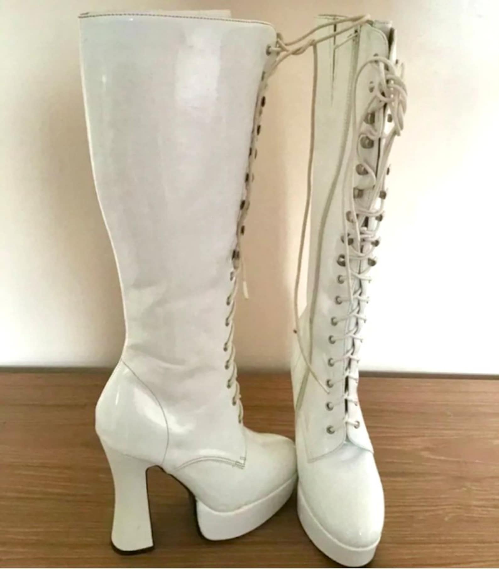 White Platform Boots Knee High - LoveShoesClub.com